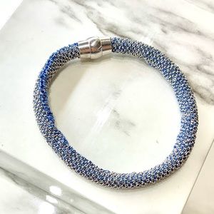 Silver and Blue Silk Bracelet